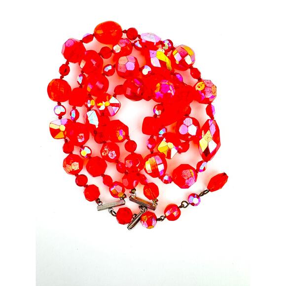 1950's Orange Aurora Borealis Graduated Beaded Two Strand Necklace - Picture 5 of 5